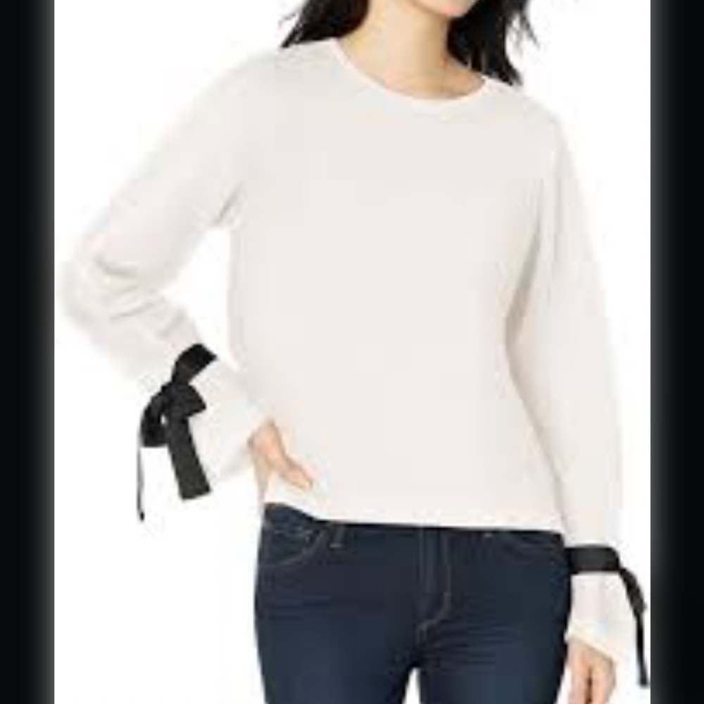 🖤🤍NWT J.CREW Mercantile Ivory Long Sleeve Top with Black Ribbons